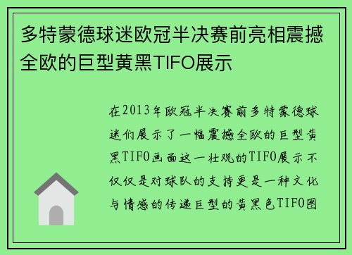 多特蒙德球迷欧冠半决赛前亮相震撼全欧的巨型黄黑TIFO展示 多特蒙德球迷欧冠半决赛前亮相震撼全欧的巨型黄黑TIFO展示
